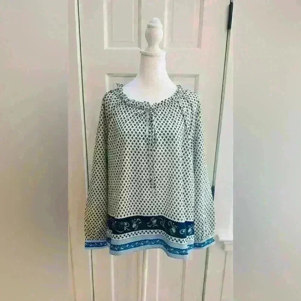 J Crew size L blouse, 100-% cotton. Tie neckline, long sleeves.